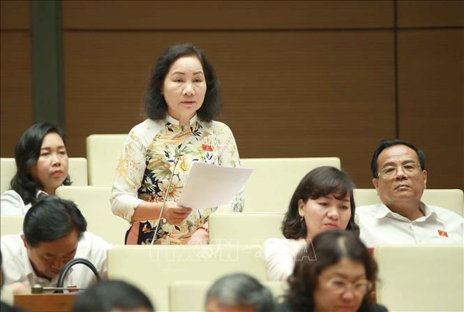 Trong ảnh: Đại biểu Quốc hội tỉnh Bình Thuận Nguyễn Thị Phúc phát biểu ý kiến. Ảnh: Doãn Tấn - TTXVN