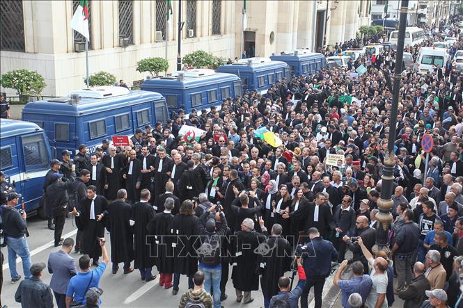 Trong ảnh: Các luật sư tham gia tuần hành tại thủ đô Algiers của Algeria ngày 24/10/2019. Ảnh: AFP/ TTXVN