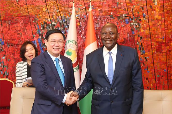 Trong ảnh: Phó Tổng thống Côte d'Ivoire tiếp Phó Thủ tướng Chính phủ Vương Đình Huệ. Ảnh: Phi Hùng-TTXVN 