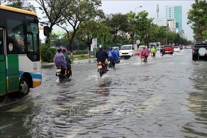 Trong ảnh: Mưa lớn làm đường Hàm Nghi (Đà Nẵng) bị ngập gây cản trở giao thông. Ảnh: Trần Lê Lâm - TTXVN 