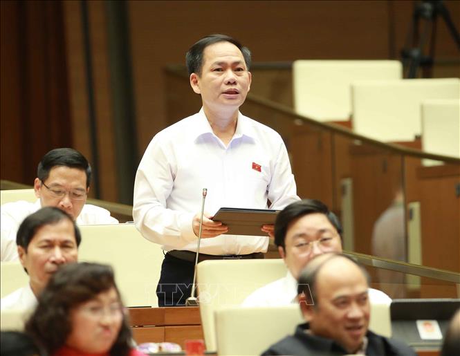 Trong ảnh: Đại biểu Quốc hội tỉnh Hà Tĩnh Trần Đình Gia chất vấn Bộ trưởng Bộ Công Thương Trần Tuấn Anh. Ảnh: Doãn Tấn - TTXVN