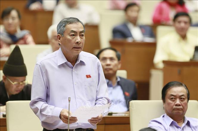 Trong ảnh: Đại biểu Quốc hội tỉnh Đồng Tháp Phạm Văn Hoà chất vấn Bộ trưởng Bộ Công Thương Trần Tuấn Anh. Ảnh: Doãn Tấn - TTXVN