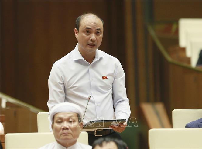 Trong ảnh: Đại biểu Quốc hội tỉnh Ninh Bình Nguyễn Phương Tuấn chất vấn Bộ trưởng Bộ Công Thương Trần Tuấn Anh. Ảnh: Doãn Tấn - TTXVN