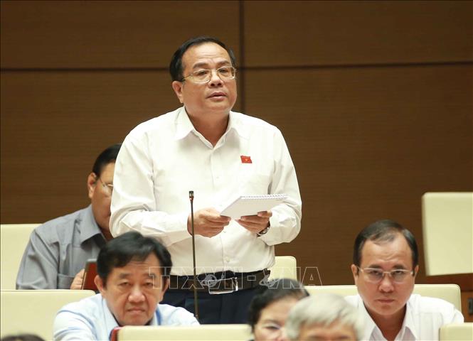 Trong ảnh: Đại biểu Quốc hội tỉnh Bình Thuận Huỳnh Thanh Cảnh chất vấn Bộ trưởng Bộ Công Thương Trần Tuấn Anh. Ảnh: Doãn Tấn - TTXVN