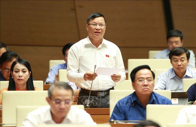 Trong ảnh: Đại biểu Quốc hội tỉnh Vĩnh Phúc Trần Văn Tiến chất vấn Bộ trưởng Bộ Công Thương Trần Tuấn Anh. Ảnh: Doãn Tấn - TTXVN