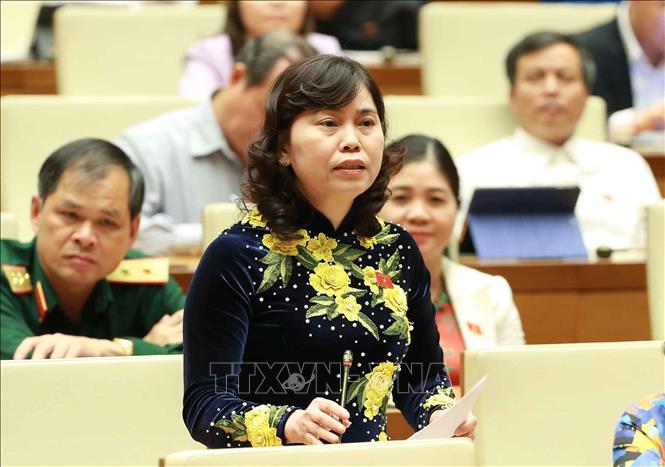 Trong ảnh: Đại biểu Quốc hội tỉnh Bắc Ninh Trần Thị Hằng chất vấn Bộ trưởng Bộ Công Thương Trần Tuấn Anh. Ảnh: Doãn Tấn - TTXVN