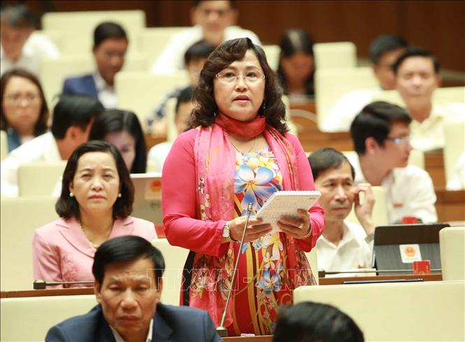 Trong ảnh: Đại biểu Quốc hội tỉnh Kiên Giang Nguyễn Thị Kim Bé chất vấn Bộ trưởng Bộ Công Thương Trần Tuấn Anh. Ảnh: Doãn Tấn - TTXVN