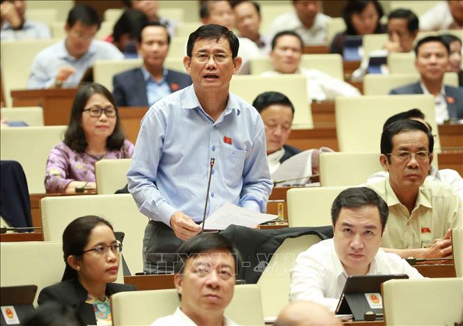 Trong ảnh: Đại biểu Quốc hội tỉnh Quảng Bình Nguyễn Ngọc Phương chất vấn Bộ trưởng Bộ Công Thương Trần Tuấn Anh. Ảnh: Doãn Tấn - TTXVN