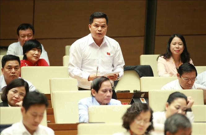 Trong ảnh: Đại biểu Quốc hội tỉnh Cao Bằng Bế Minh Đức chất vấn Bộ trưởng Bộ Công Thương Trần Tuấn Anh. Ảnh: Doãn Tấn - TTXVN