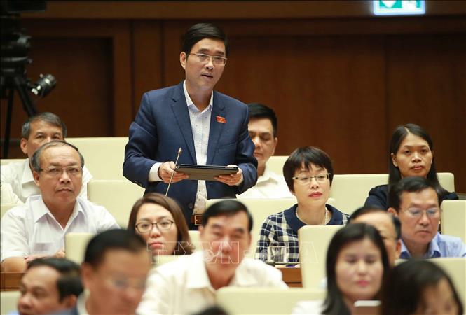 Trong ảnh: Đại biểu Quốc hội tỉnh Phú Thọ Hoàng Quang Hàm chất vấn Bộ trưởng Bộ Công Thương Trần Tuấn Anh. Ảnh: Doãn Tấn - TTXVN