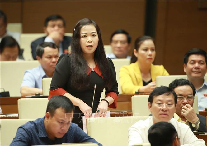 Trong ảnh: Đại biểu Quốc hội TP. Hà Nội Vũ Thị Lưu Mai chất vấn Bộ trưởng Bộ Công Thương Trần Tuấn Anh. Ảnh: Doãn Tấn - TTXVN