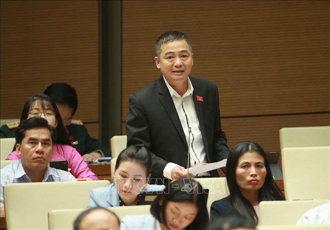 Trong ảnh: Đại biểu Quốc hội tỉnh An Giang Nguyễn Lân Hiếu chất vấn Bộ trưởng Bộ Công Thương Trần Tuấn Anh. Ảnh: Doãn Tấn - TTXVN