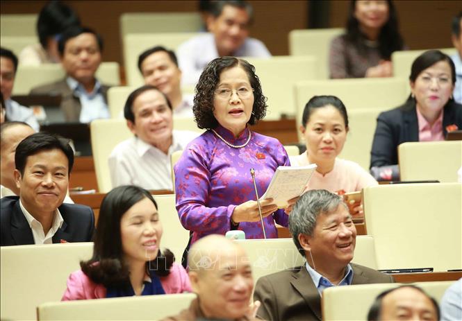 Trong ảnh: Đại biểu Quốc hội TP. Hà Nội Trần Thị Quốc Khánh chất vấn Bộ trưởng Bộ Công Thương Trần Tuấn Anh. Ảnh: Doãn Tấn - TTXVN