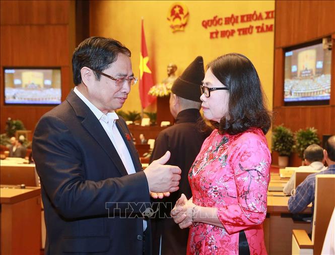Trong ảnh: Đồng chí Phạm Minh Chính, Ủy viên Bộ Chính trị, Bí thư Trung ương Đảng, Trưởng ban Tổ chức Trung ương trao đổi với đại biểu. Ảnh: Doãn Tấn - TTXVN