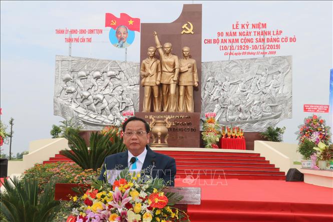 Trong ảnh: Đồng chí Trần Quốc Trung, Ủy viên Trung ương Đảng, Bí thư Thành ủy Cần Thơ phát biểu tại lễ kỷ niệm. Ảnh: Ngọc Thiện - TTXVN
