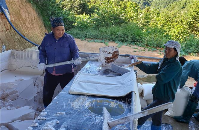 Trong ảnh: Lấy mẫu đất hiếm phân tích. Ảnh: Quốc Khánh - TTXVN