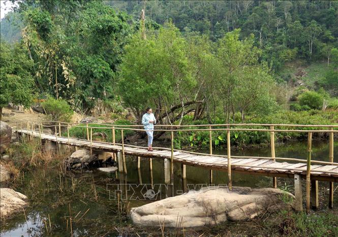 Trong ảnh: Nhiều cây cầu gỗ giúp du khách tham quan được đầy đủ các khu vưc xung quanh hồ Noong U. Ảnh: Xuân Tiến - TTXVN