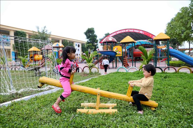Trong ảnh: Trường mầm non Mỹ Thái, Lạng Giang, Bắc Giang đạt chuẩn quốc gia. Ảnh: Thành Đạt – TTXVN