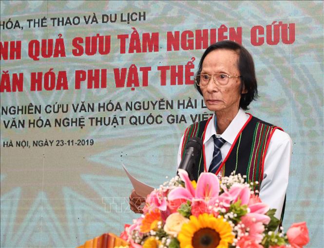 Trong ảnh: Nhà nghiên cứu văn hóa Nguyễn Hải Liên phát biểu tại buổi lễ. Ảnh: Thanh Tùng-TTXVN