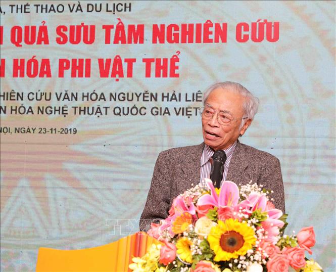 Trong ảnh: GS. Tô Ngọc Thanh, Chủ tịch Hội Văn nghệ Dân gian Việt Nam phát biểu tại buổi lễ. Ảnh: Thanh Tùng-TTXVN