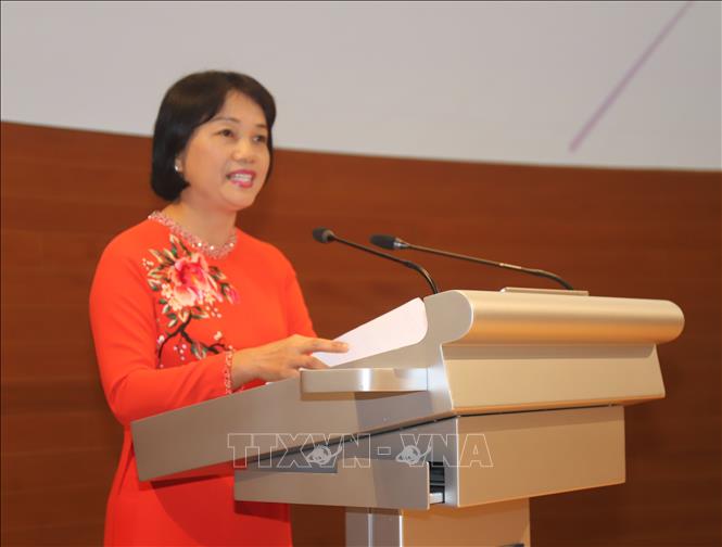 Trong ảnh: Đại sứ Việt Nam Tào Thị Thanh Hương phát biểu tại buổi lễ. Ảnh: Xuân Vịnh–Phóng viên TTXVN tại Singapore
