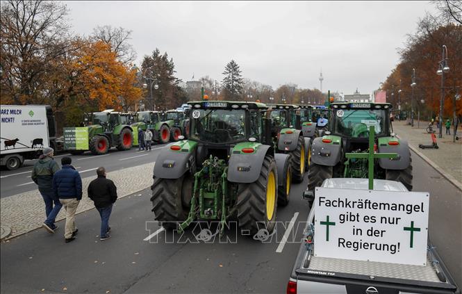 Trong ảnh: Nông dân dùng máy kéo phong tỏa giao thông tại Berlin, Đức, ngày 26/11/2019. Ảnh: AFP/TTXVN