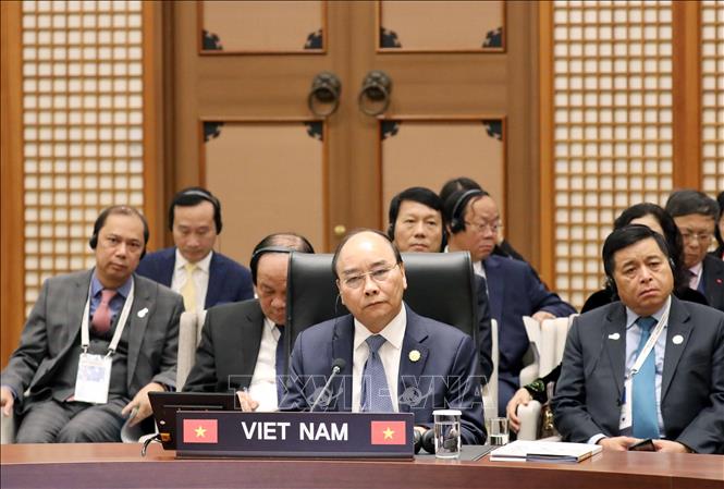 Trong ảnh: Thủ tướng Nguyễn Xuân Phúc tại Hội nghị Cấp cao Mekong - Hàn Quốc lần thứ nhất. Ảnh: Thống Nhất – TTXVN
