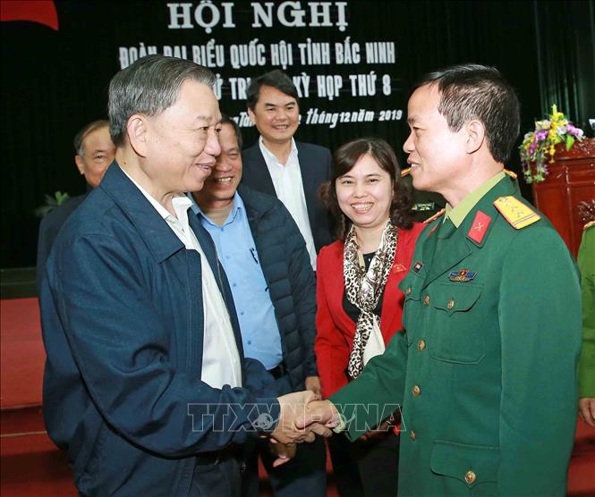 Trong ảnh: Đại tướng Tô Lâm, Ủy viên Bộ Chính trị, Bộ trưởng Bộ Công an với các đại biểu. Ảnh: Doãn Tấn - TTXVN