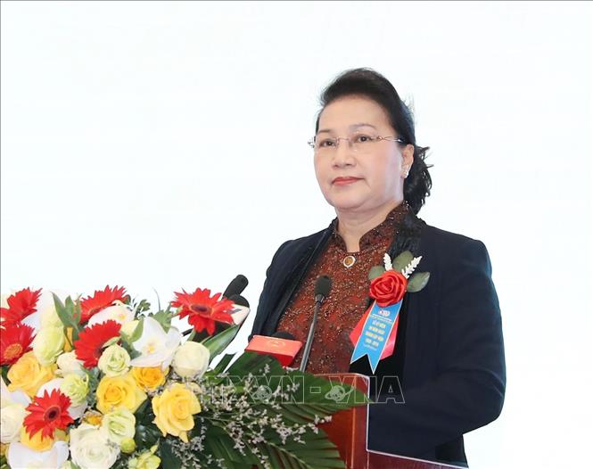 Trong ảnh: Chủ tịch Quốc hội Nguyễn Thị Kim Ngân phát biểu tại buổi lễ. Ảnh: Trọng Đức - TTXVN