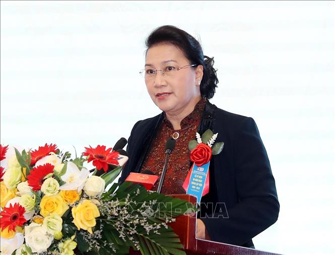Trong ảnh: Chủ tịch Quốc hội Nguyễn Thị Kim Ngân phát biểu tại buổi lễ. Ảnh: Trọng Đức - TTXVN