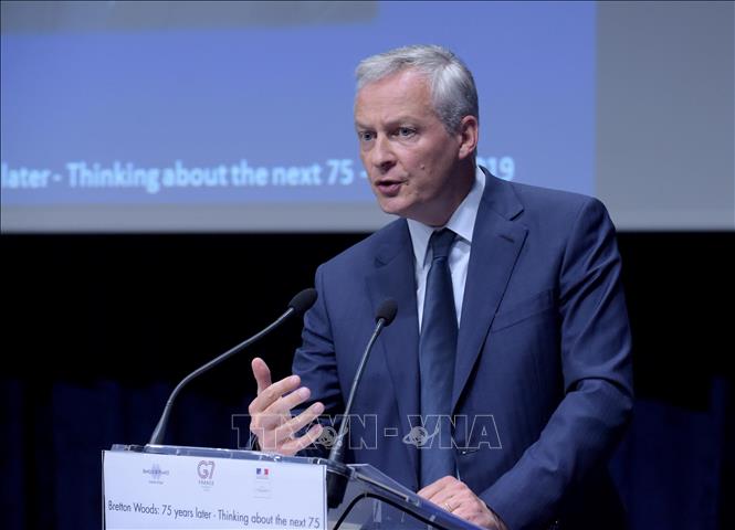Trong ảnh: Bộ trưởng Tài chính Pháp Bruno Le Maire phát biểu tại cuộc họp báo ở Paris ngày 16/7/2019. ẢNh: AFP/TTXVN