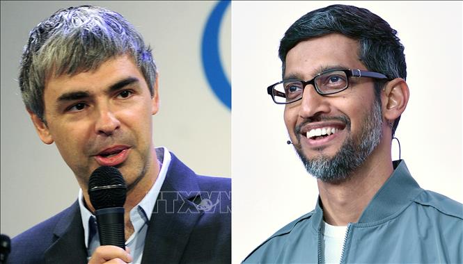 Trong ảnh: Giám đốc điều hành (CEO) Alphabet Larry Page (trái) và Giám đốc điều hành Google Sundar Pichai. Ảnh: AFP/ TTXVN