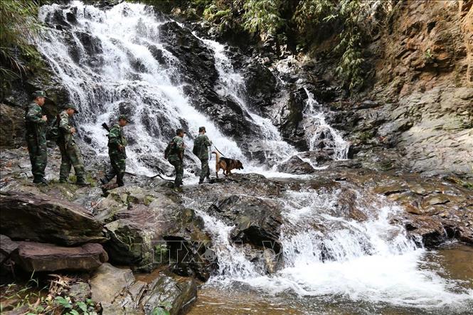 Xây dựng thực lực, tiềm lực quốc phòng; xây dựng lực lượng vũ trang nhân dân vững mạnh, có sức chiến đấu cao, làm nòng cốt bảo vệ Tổ quốc. Trong ảnh: Chiến sĩ Đồn Biên phòng A Nông tuần tra biên giới tại huyện miền núi Tây Giang, tỉnh Quảng Nam. Ảnh: Anh Tuấn - TTXVN