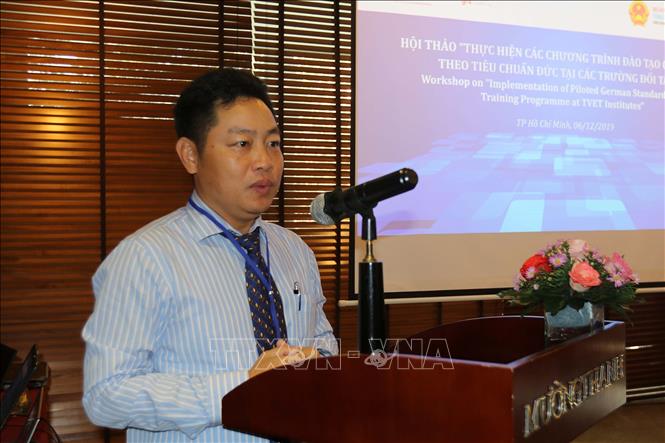 Trong ảnh: Ông Nguyễn Khánh Cường, Hiệu trưởng Trường Cao đẳng Công nghệ Quốc tế LILAMA 2 phát biểu tại hội thảo.
Ảnh: Thanh Vũ -  TTXVN
