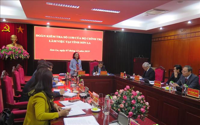 Trong ảnh: Trưởng ban Dân vận Trung ương Trương Thị Mai phát biểu tại buổi làm việc với lãnh đạo tỉnh Sơn La. Ảnh: Nguyễn Cường - TTXVN