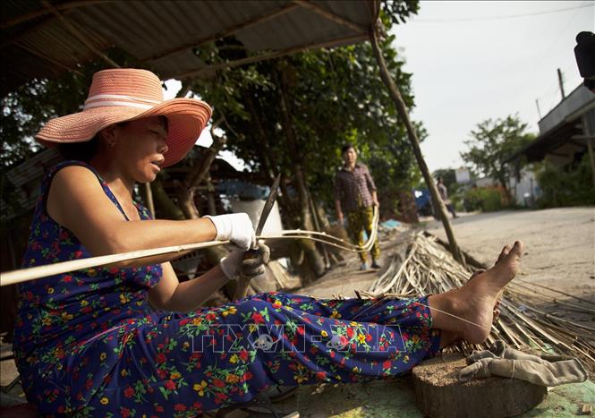 Trong ảnh: Làng nghề đan cần xé ở ấp Chí Thành, xã Tân Thành, huyện Tân Hiệp (Kiên Giang). Ảnh: Hồng Đạt - TTXVN

