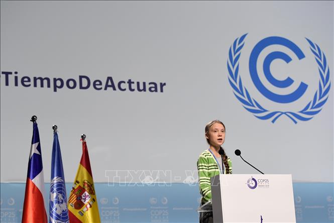 Trong ảnh:Nhà hoạt động trẻ người Thụy Điển Greta Thunberg phát biểu tại hội nghị COP 25 ở Madrid, Tây Ban Nha, ngày 11/12/2019. Ảnh: AFP/TTXVN