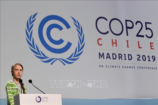 Trong ảnh:Nhà hoạt động trẻ người Thụy Điển Greta Thunberg phát biểu tại hội nghị COP 25 ở Madrid, Tây Ban Nha, ngày 11/12/2019. Ảnh: AFP/TTXVN