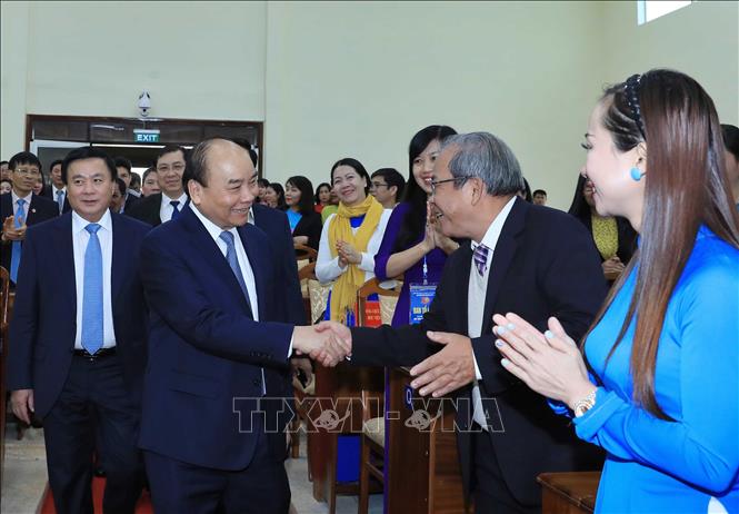 Trong ảnh: Thủ tướng Nguyễn Xuân Phúc và các đại biểu tham dự lễ kỷ niệm. Ảnh: Thống Nhất – TTXVN