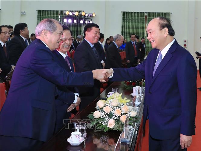Trong ảnh: Thủ tướng Nguyễn Xuân Phúc và các đại biểu tham dự lễ kỷ niệm. Ảnh: Thống Nhất – TTXVN