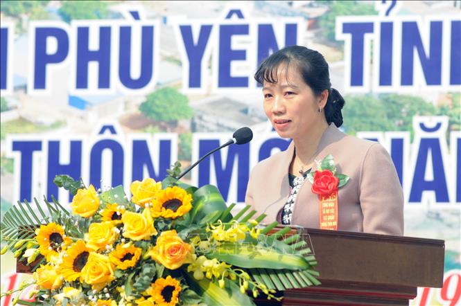 Trong ảnh: Đồng chí đồng chí Lương Thị Như Hoa, Bí thư huyện ủy Phù Yên phát biểu tại buổi Lễ. Ảnh: Quang Quyết-TTXVN