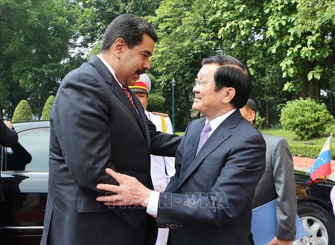 Trong ảnh: Chủ tịch nước Trương Tấn Sang đón Tổng thống Nicolás Maduro Moros thăm chính thức Việt Nam, sáng 31/8/2015. Ảnh: Nguyễn Khang – TTXVN