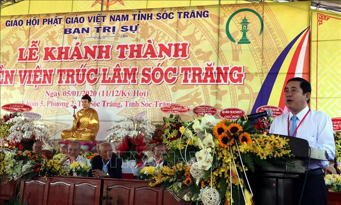 Trong ảnh: Lãnh đạo Ủy Ban Nhân dân tỉnh Sóc Trăng phát biểu tại buổi lễ. Ảnh: Trung Hiếu - TTXVN