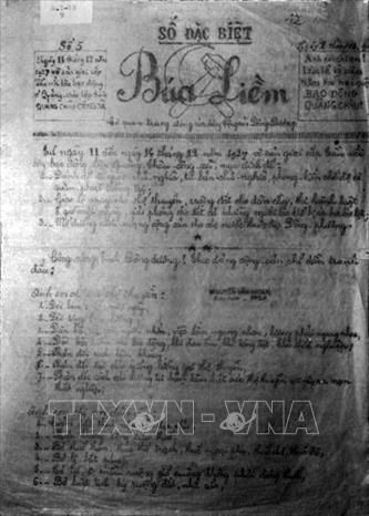 Đáp ứng những đòi hỏi của thực tiễn cách mạng, ngày 17/6/1929, Kỳ Bộ Bắc Kỳ Hội Việt Nam cách mạng Thanh niên đã thành lập Đông Dương Cộng sản Đảng tại Hà Nội. Trong ảnh: Báo Búa Liềm, cơ quan Trung ương của Đông Dương Cộng sản Đảng, số 5, ngày 11/12/1929. Ảnh: Tư liệu/TTXVN phát