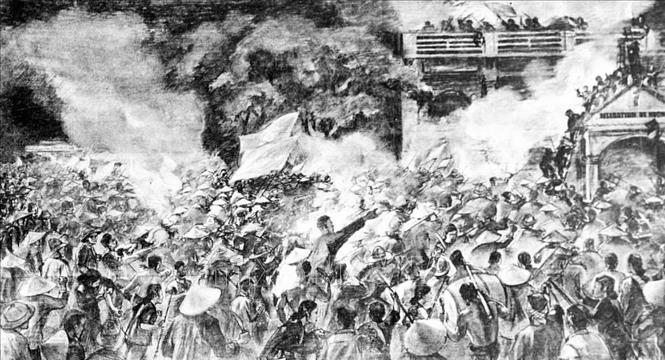 Cao trào cách mạng giải phóng dân tộc (1939 - 1945) dưới sự lãnh đạo sáng suốt, kiên quyết của Đảng, đứng đầu là Lãnh tụ Nguyễn Ái Quốc cùng với sự đoàn kết hăng hái, chiến đấu ngoan cường và hy sinh to lớn của biết bao đảng viên cộng sản, chiến sĩ và đồng bào yêu nước đã kết thúc thắng lợi bằng cuộc Cách mạng tháng Tám năm 1945. Trong ảnh: Ngày 23/11/1940, cuộc Khởi nghĩa Nam kỳ bùng nổ ở nhiều tỉnh Nam bộ. Cùng với khởi nghĩa Bắc Sơn, khởi nghĩa Nam Kỳ là 