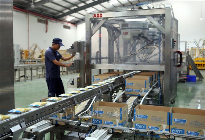 Trong ảnh: Dây chuyền sản xuất và đóng gói tự động tại Nhà máy sữa đậu nành Vinasoy Bình Dương (Công ty Sữa Đậu nành Việt Nam). Ảnh: Danh Lam – TTXVN