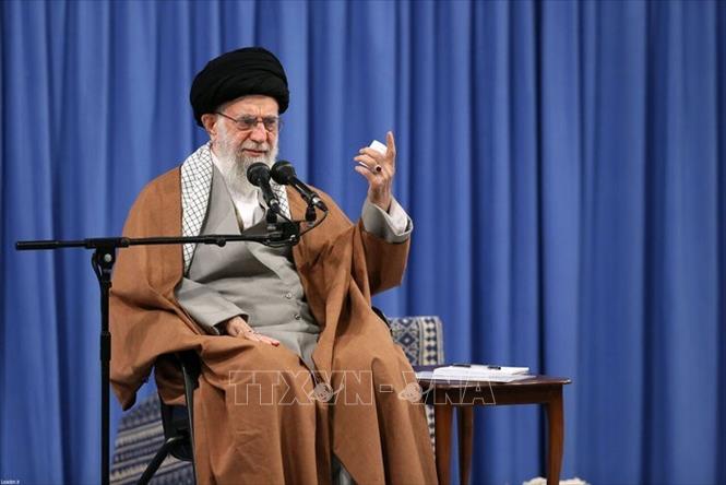 Trong ảnh: Lãnh tụ tối cao Iran, Đại giáo chủ Ali Khamenei phát biểu tại tỉnh Qom, phía Tây Nam Tehran. Ảnh: IRNA/TTXVN