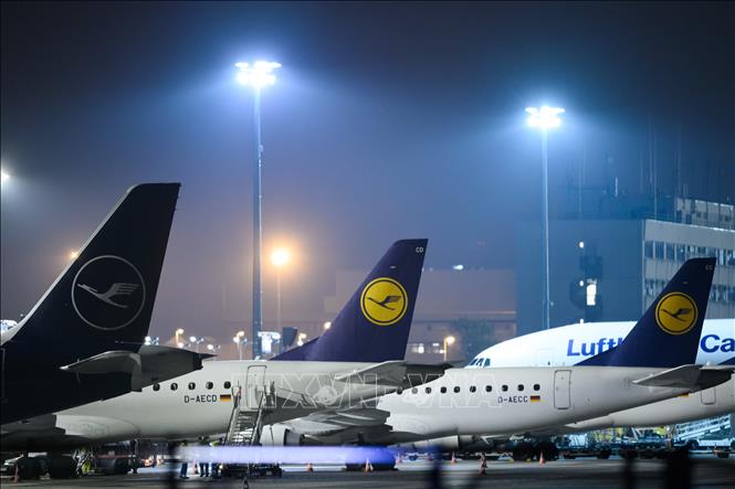 Trong ảnh: Máy bay của hãng hàng không Lufthansa tại sân bay ở Frankfurt am Main, miền tây nước Đức, ngày 7/11/2019. Ảnh: AFP/ TTXVN