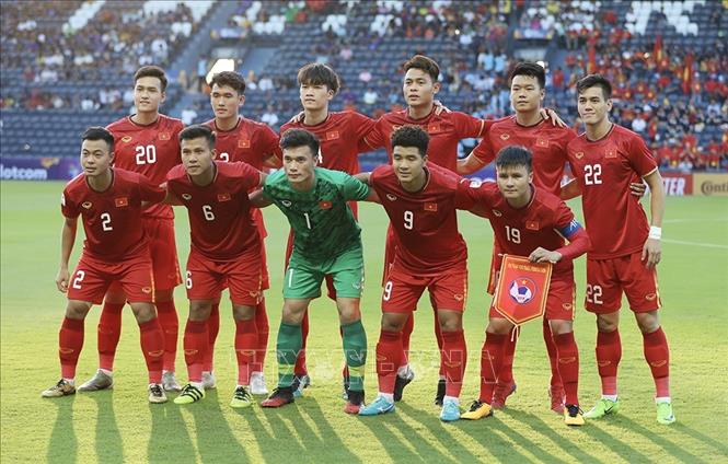 Trong ảnh: Đội hình xuất phát của U23 Việt Nam. Ảnh: Hoàng Linh - TTXVN
