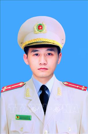 Thượng úy Dương Đức Hoàng Quân (sinh năm 1992), Tiểu đội trưởng, Trung đoàn Cảnh sát cơ động Thủ đô, Bộ Tư lệnh Cảnh sát cơ động. Ảnh: TTXVN phát
